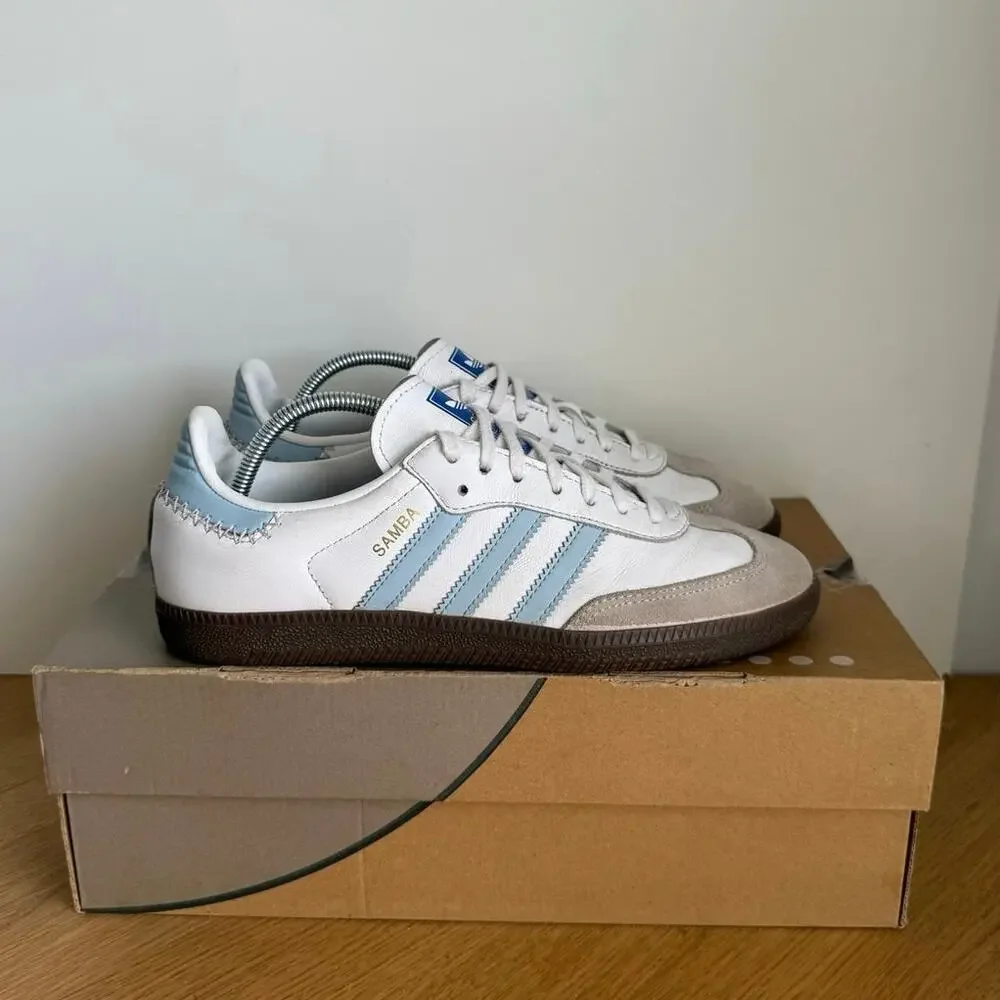 Adidas Originals Samba White/Blue Kids Sneakers - SZ 6.5 Y